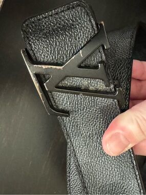 Louis Vuitton Black Textured Leather Belt with LV Initials Buckle